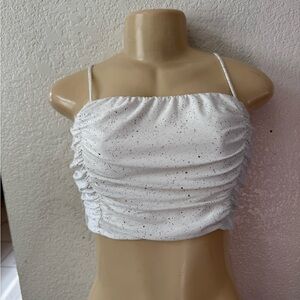 Sabora White Speckled Ruched Crop Top sexy party prom beach
